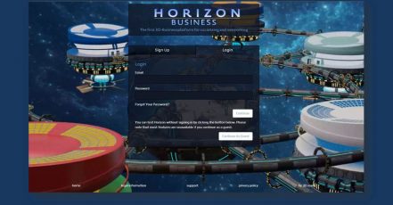 Image: Screenshot of the homepage of the new 3D business network "Horizon Business" (Copyrights: Scholderer GmbH)
