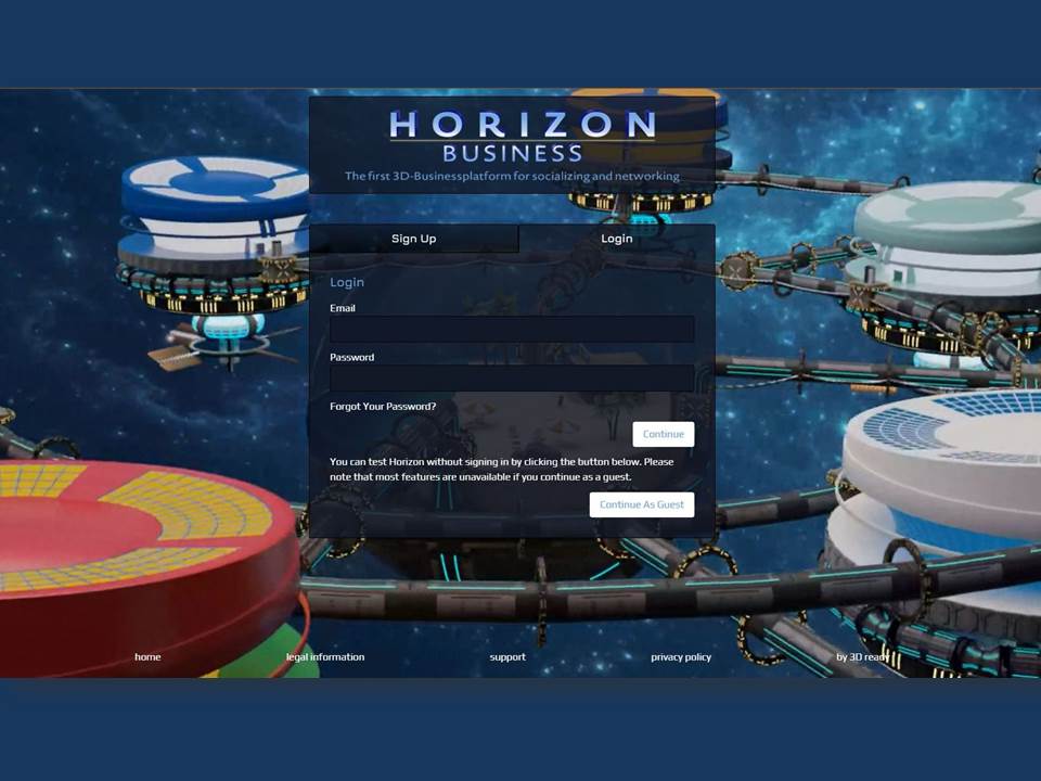 Image: Screenshot of the homepage of the new 3D business network "Horizon Business" (Copyrights: Scholderer GmbH)