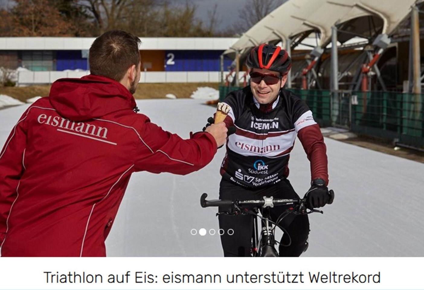 Dirk Leonhardt succeeds in setting world record in ice track triathlon, sponsored by the German food brand eismann