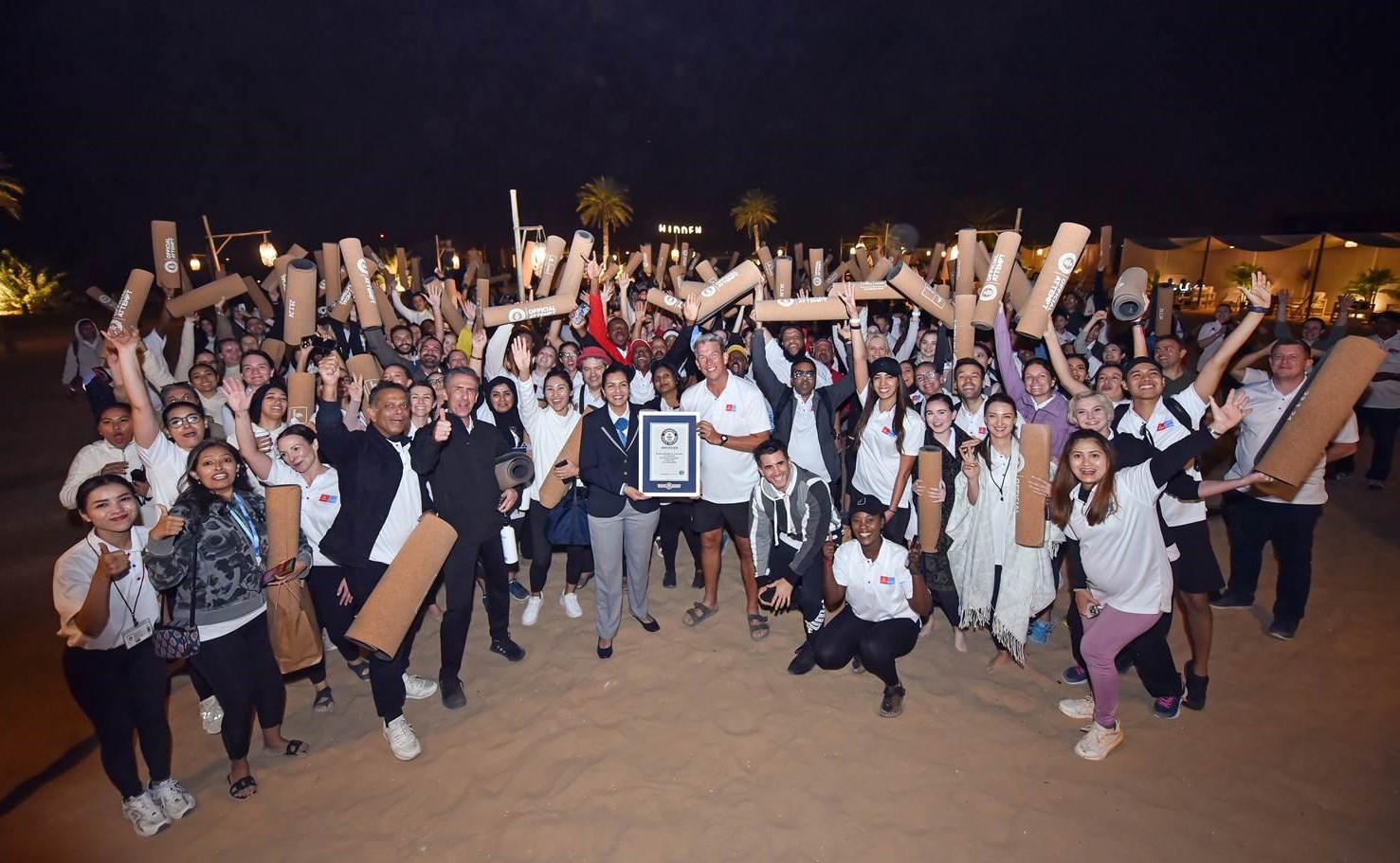 Emirates sets a new world record in the Dubai desert – 144 nations participated in a joint yoga session at the Al Lisaili desert camp (Credits: Emirates)
