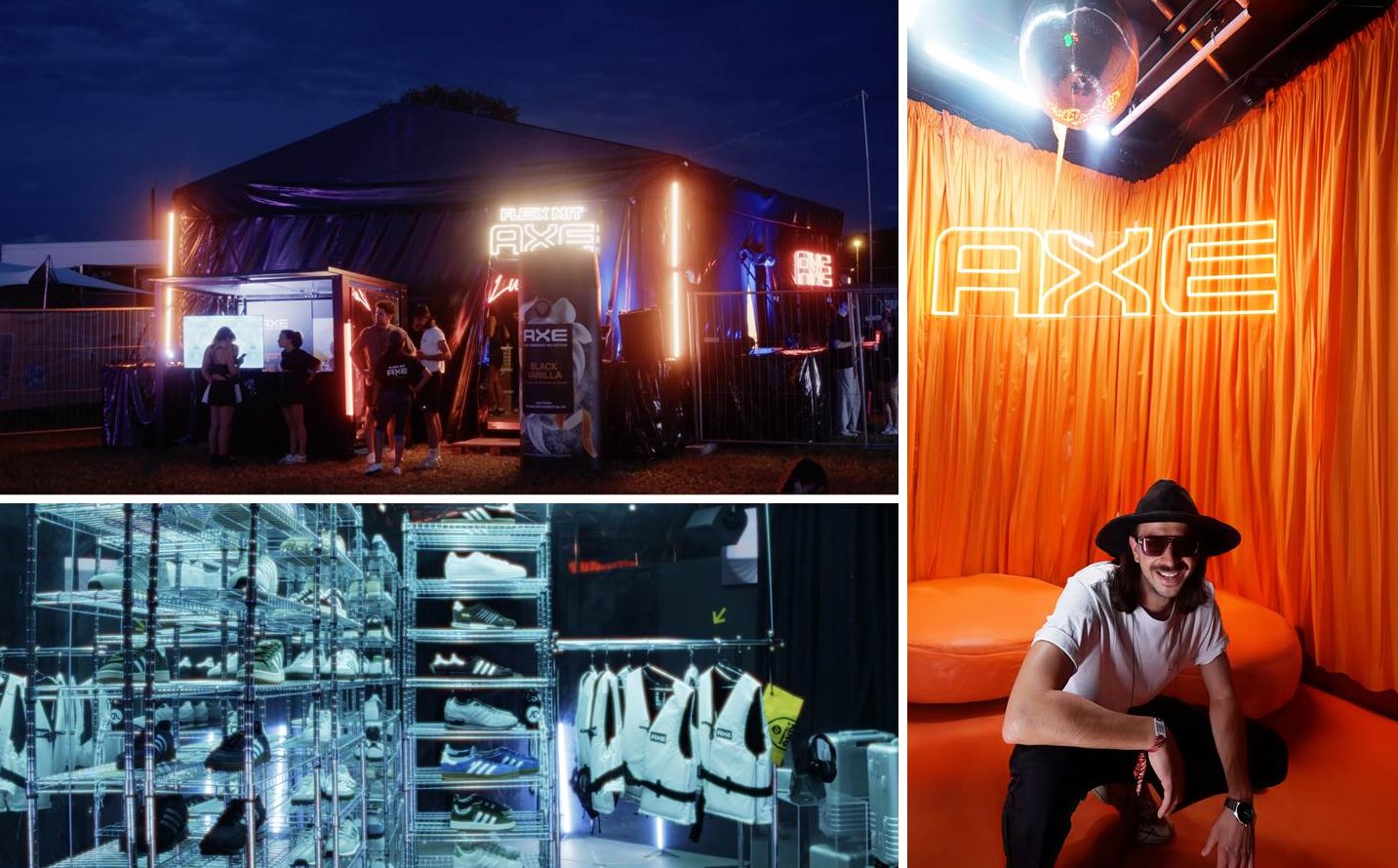 The FLEX with AXE x Luciano music video studio, interior view, and Mateusz Schreiber (photos: substanz.berlin | www.substanz.berlin; collage: eventmasterbook.de editorial team)