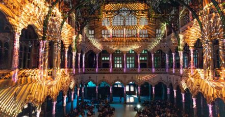 Scene from the immersive light art show Enlightenment, Berlin (Germany), staged in the Passionskirche church (Image source: Fever / Projektil)