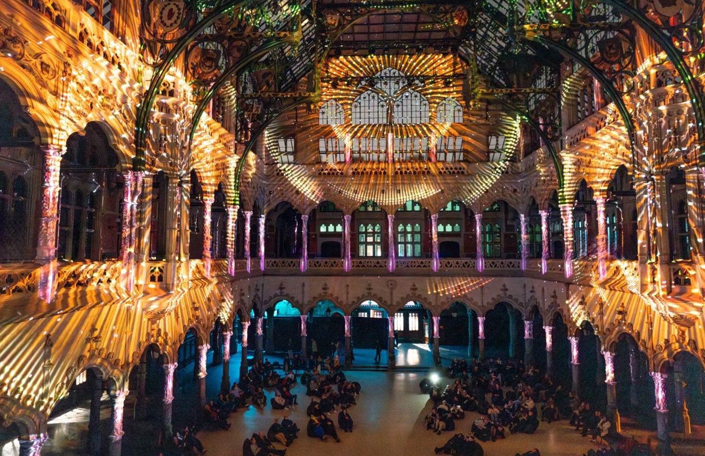 Scene from the immersive light art show Enlightenment, Berlin (Germany), staged in the Passionskirche church (Image source: Fever / Projektil)