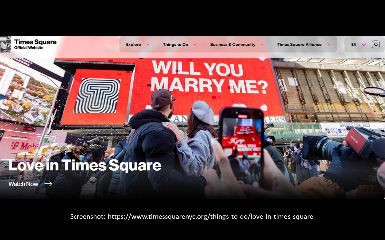  Valentine's Day 2025 at Times Square in New York (Screenshot, 1 Feb, 2025 | Source: https://www.timessquarenyc.org)