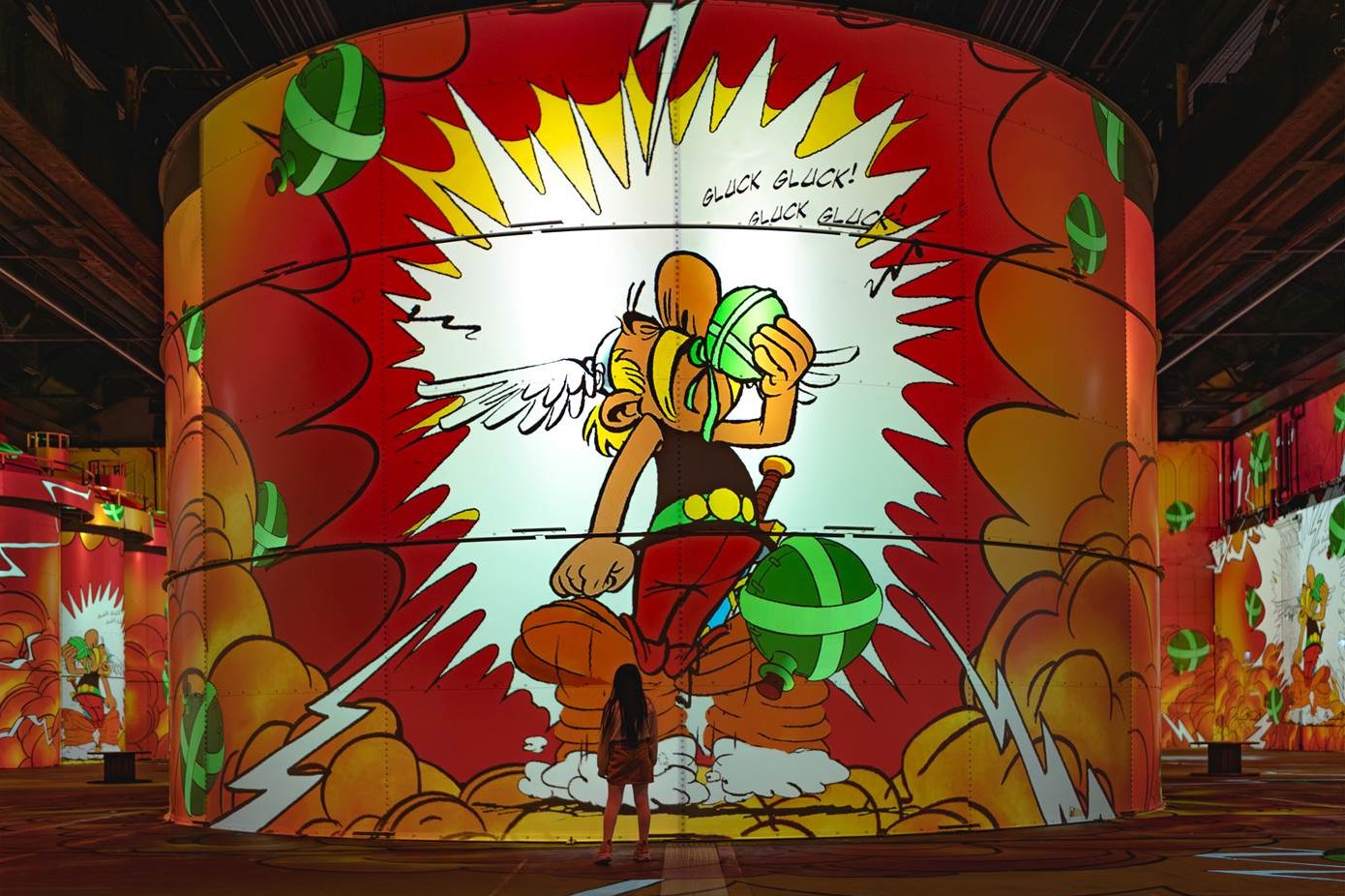 Scene from the new show at Phoenix des Lumières, Dortmund – Asterix & Obelix, An Immersive Adventure (Coyprights: Culturespaces / André Sasse)