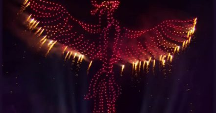 These pyro drones lightened up the sky at the Schlagerboom Open Air 2025 festival during the performance of German singer Andrea Berg. (Image/source: EventMasterBook.de Event-Magazin)