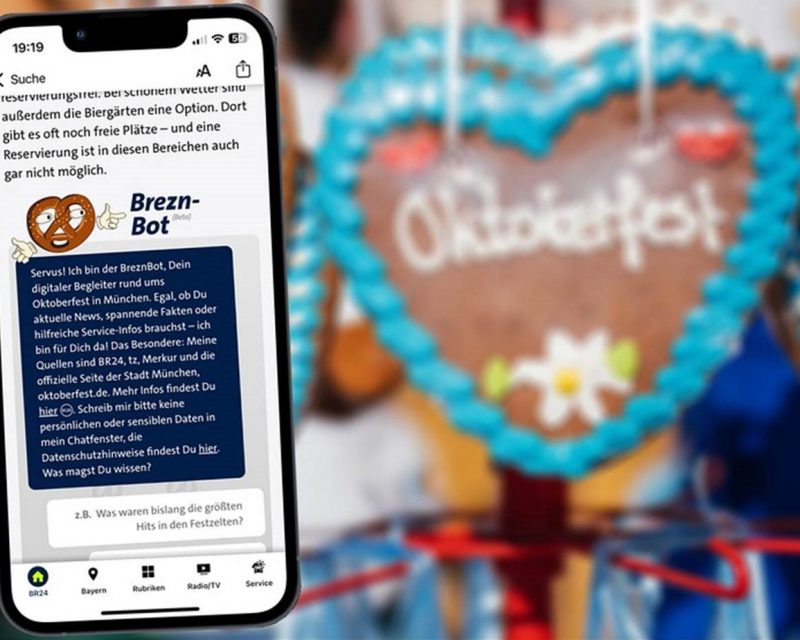 AI at Oktoberfest 2025 in Munich - The AI-powered chatbot BreznBot displayed on a smartphone screen. (Credit: BR / Julia Knoblauch; Image collage: Wolfgang Zehentmeier)