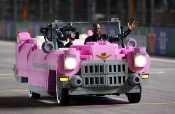 Terry Crews drove the LEGO F1 Cadillac Cooldown Car at the 2025 Formula 1 Grand Prix in Las Vegas (Image source: LEGO Group)